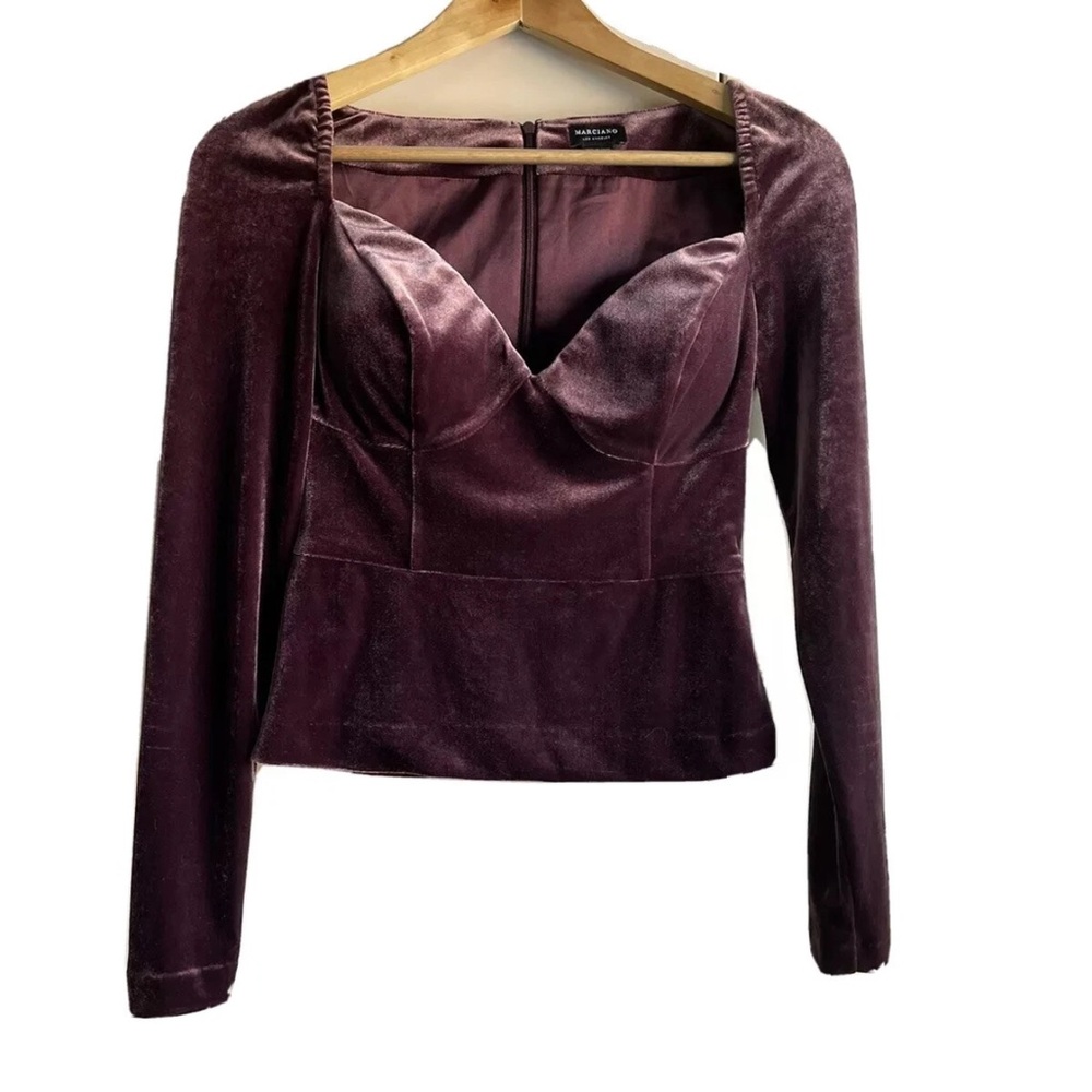 Marciano Velvet Long Sleeve Blouse - Deep Purple